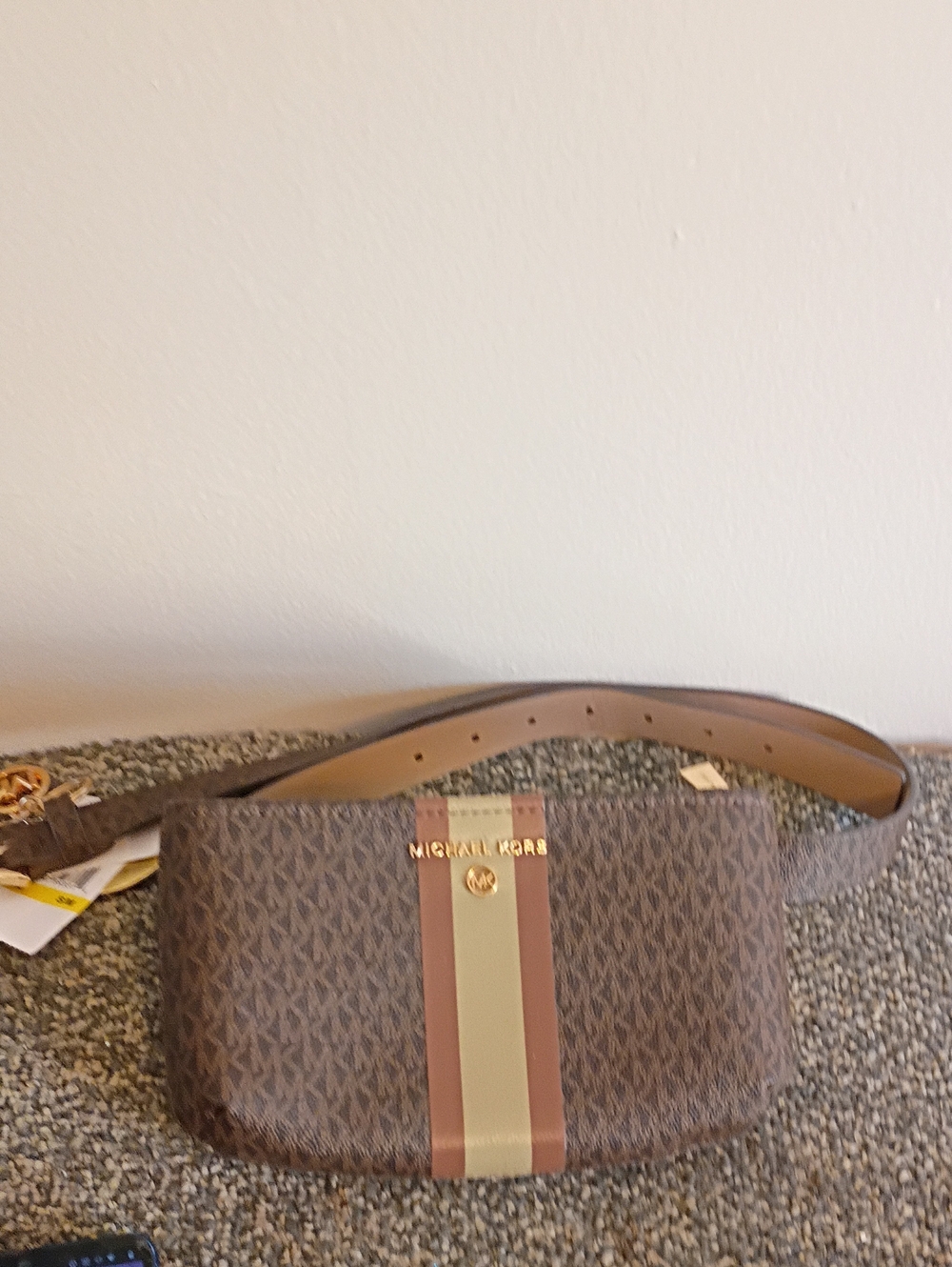Michael Kors Brown Logo Fanny Belt Pack  Bag with Center Stripe size S/M